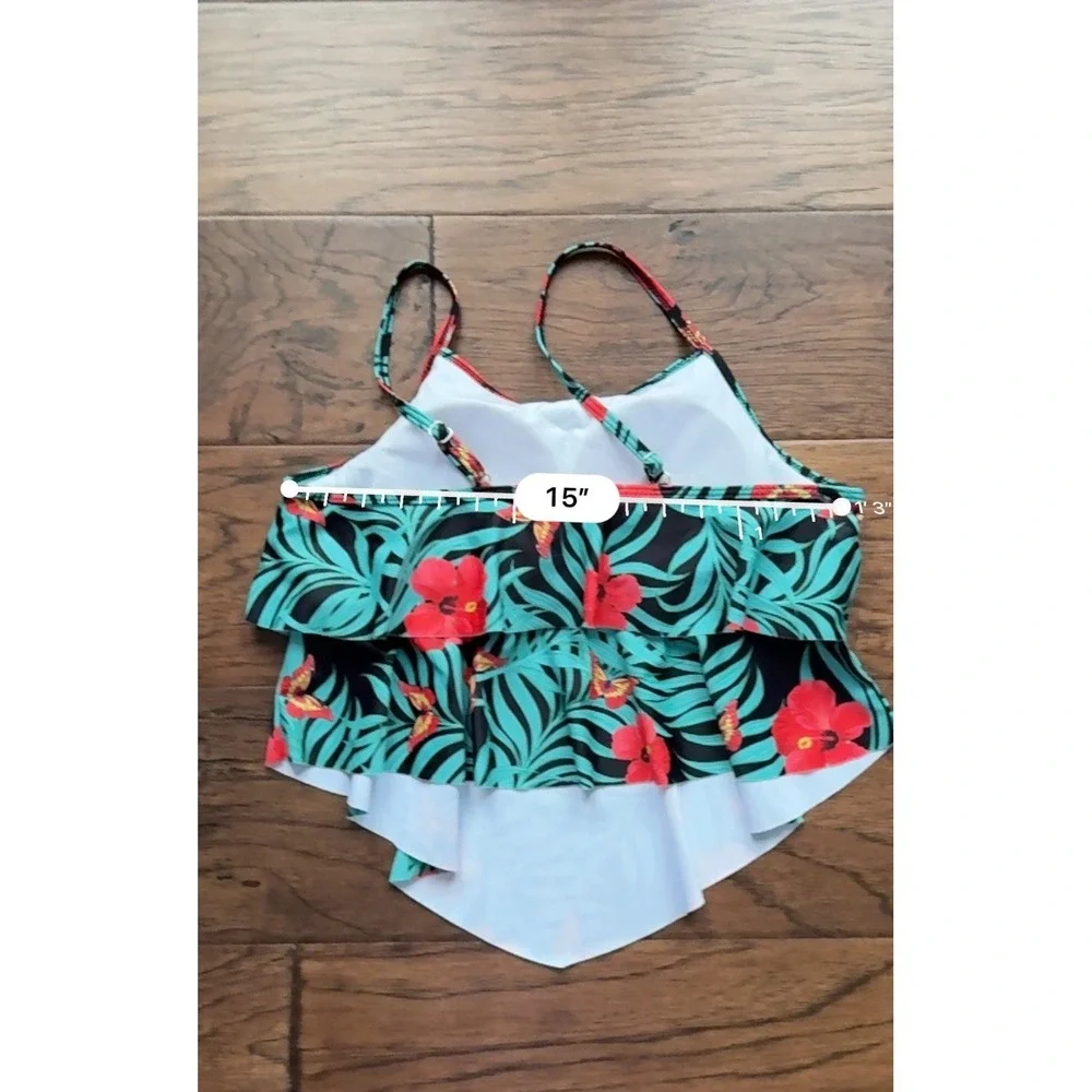 Tankini Top Tropical Hibiscus Butterfly‎ Tiered Poolside Size Teen 13-14Y